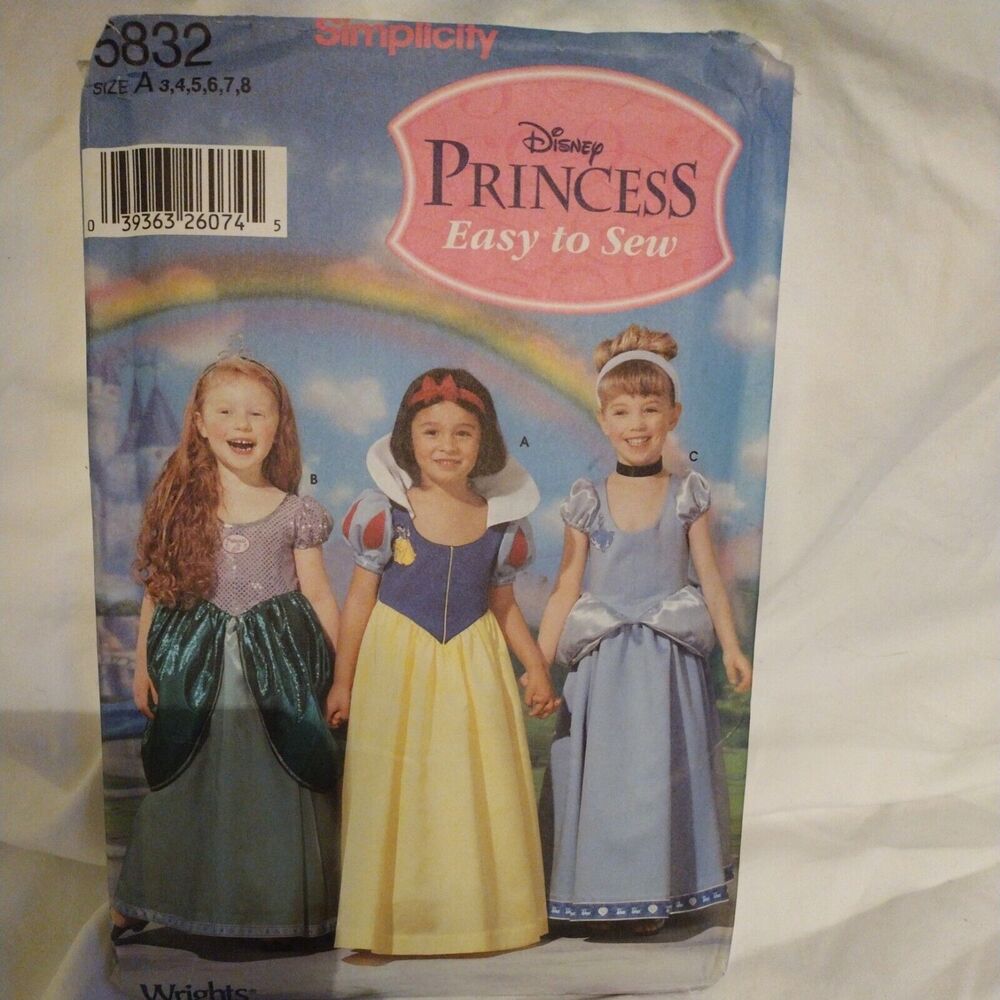 Simplicity 5832 Disney Princess Sewing Pattern Size 3-8 Kids Costume Cut 2002